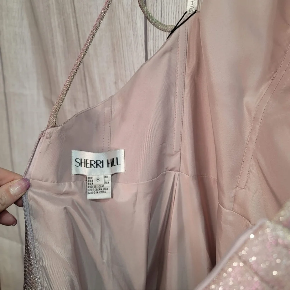 Sherri Hill rose gold iridescent prom dress size 8